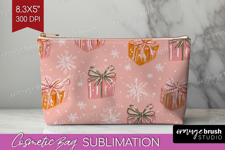 Pink Christmas Cosmetic Bag - Coquette Xmas Makeup Bag PNG