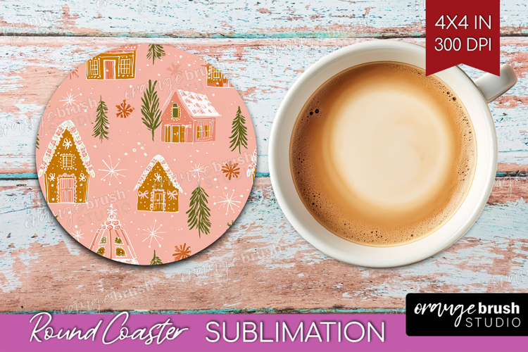 Pink Christmas Round Coaster - Coquette Xmas Coaster PNG