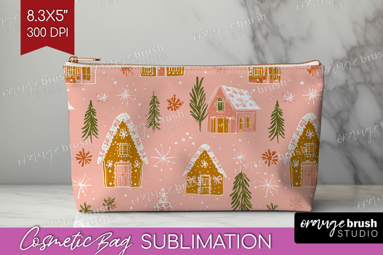 Pink Christmas Cosmetic Bag - Coquette Xmas Makeup Bag PNG