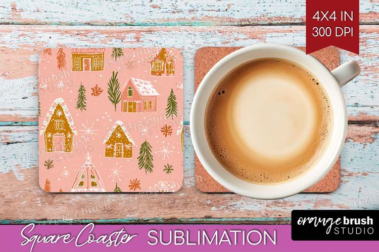 Pink Christmas Square Coaster - Coquette Xmas Coaster PNG