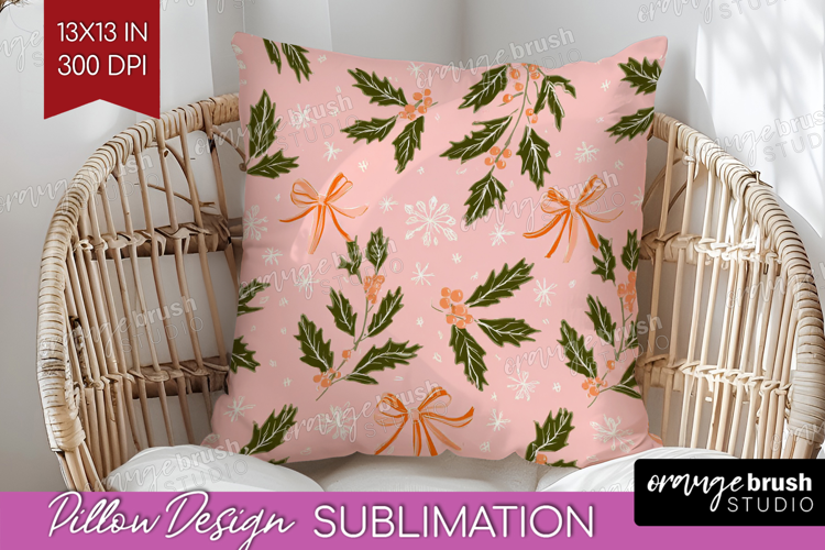 Pink Christmas Pillow Sublimation - Coquette Xmas Pillow PNG