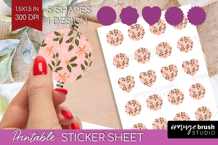 Pink Christmas Round Sticker - Coquette Xmas Printable Sheet