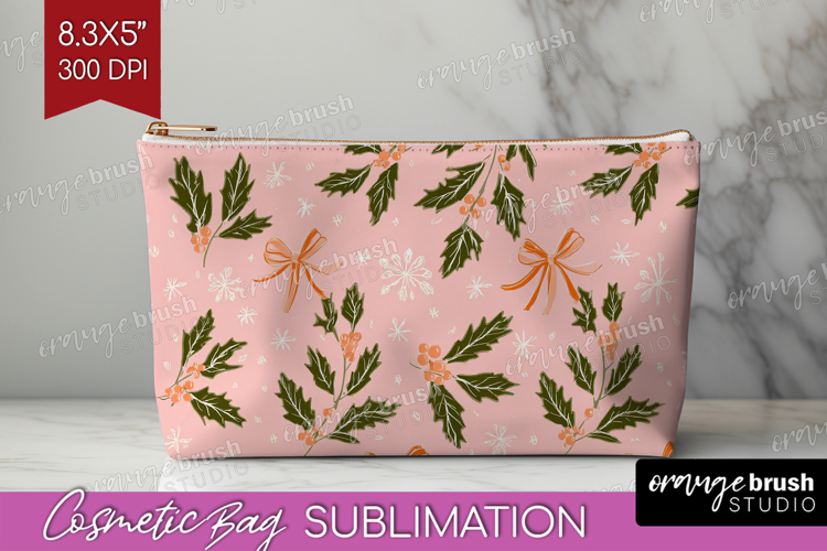 Pink Christmas Cosmetic Bag - Coquette Xmas Makeup Bag PNG