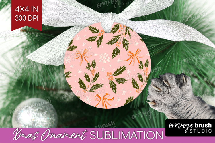 Pink Christmas Ornament PNG - Coquette Xmas PNG Sublimation