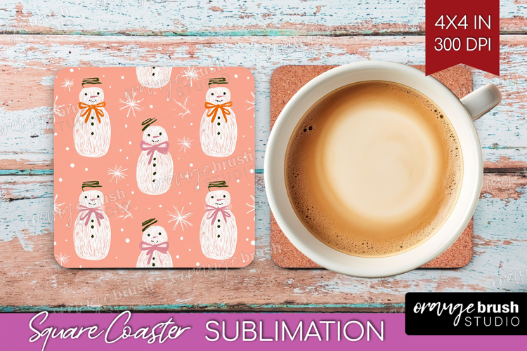 Pink Christmas Square Coaster - Coquette Xmas Coaster PNG