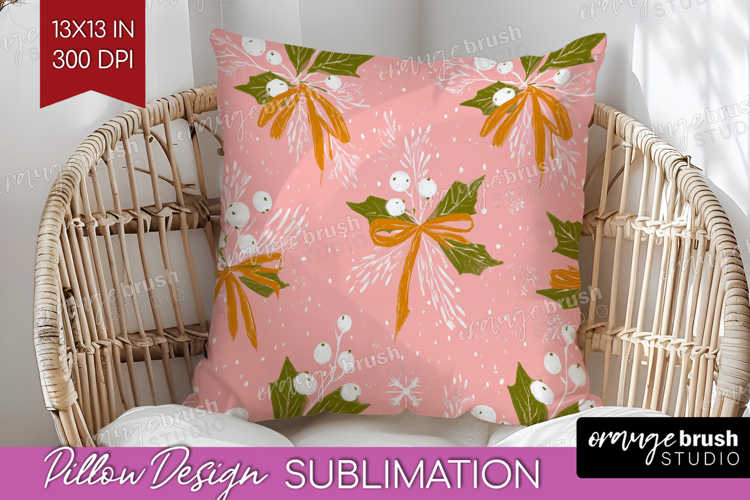 Pink Christmas Pillow Sublimation - Coquette Xmas Pillow PNG