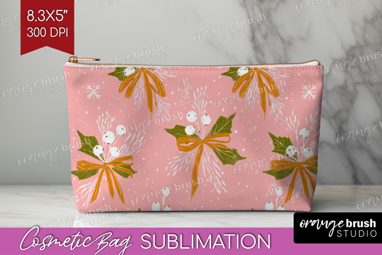 Pink Christmas Cosmetic Bag - Coquette Xmas Makeup Bag PNG