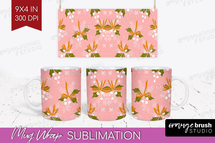 Pink Christmas Mug Wrap - Coquette Xmas Mug PNG Sublimation