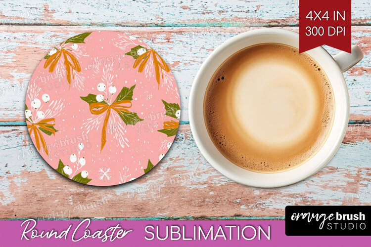 Pink Christmas Round Coaster - Coquette Xmas Coaster PNG example image 1