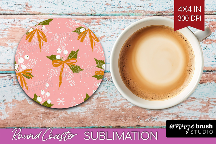 Pink Christmas Round Coaster - Coquette Xmas Coaster PNG
