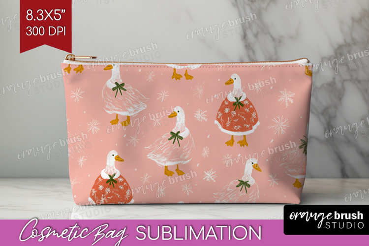 Pink Christmas Cosmetic Bag - Coquette Xmas Makeup Bag PNG