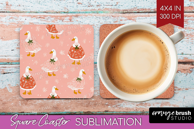 Pink Christmas Square Coaster - Coquette Xmas Coaster PNG