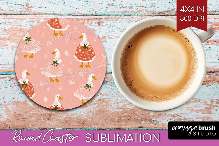 Pink Christmas Round Coaster - Coquette Xmas Coaster PNG