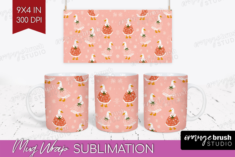 Pink Christmas Mug Wrap - Coquette Xmas Mug PNG Sublimation