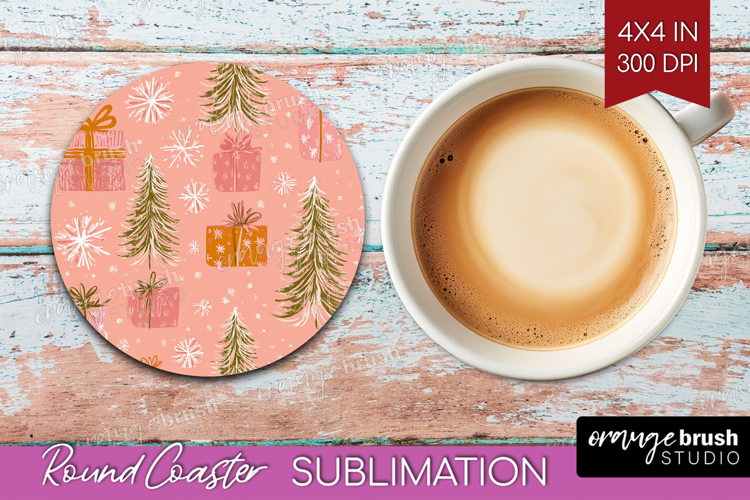 Pink Christmas Round Coaster - Coquette Xmas Coaster PNG