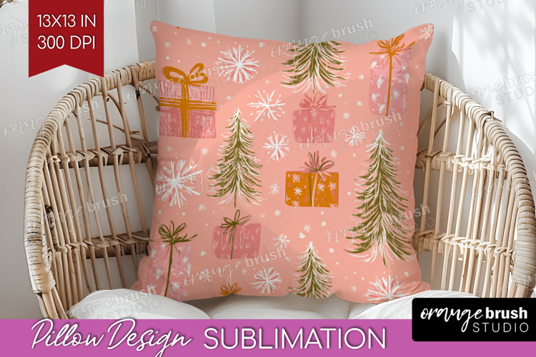 Pink Christmas Pillow Sublimation - Coquette Xmas Pillow PNG