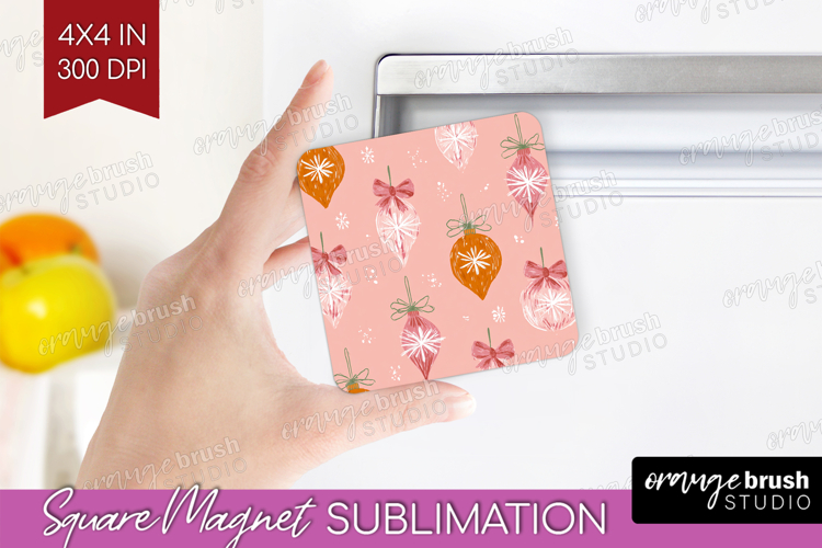 Pink Christmas Magnet Sublimation - Coquette Xmas Square PNG