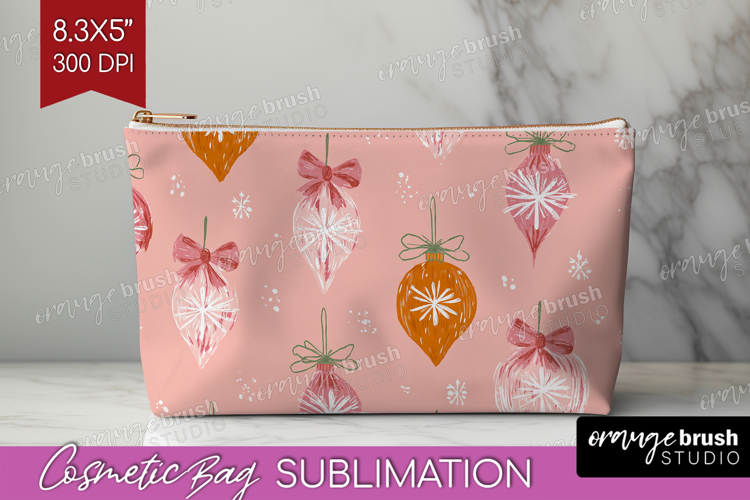 Pink Christmas Cosmetic Bag - Coquette Xmas Makeup Bag PNG