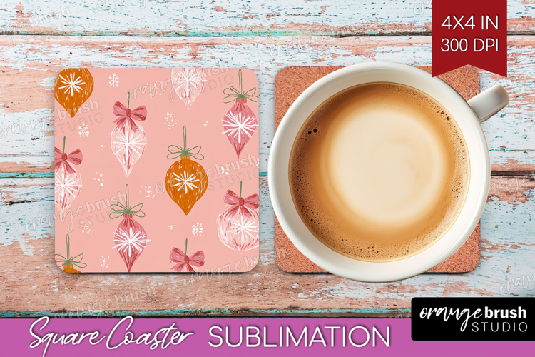 Pink Christmas Square Coaster - Coquette Xmas Coaster PNG