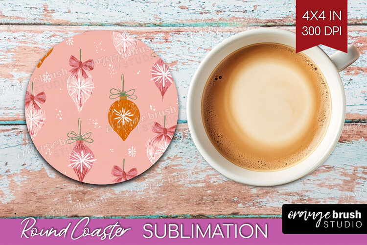 Pink Christmas Round Coaster - Coquette Xmas Coaster PNG example image 1