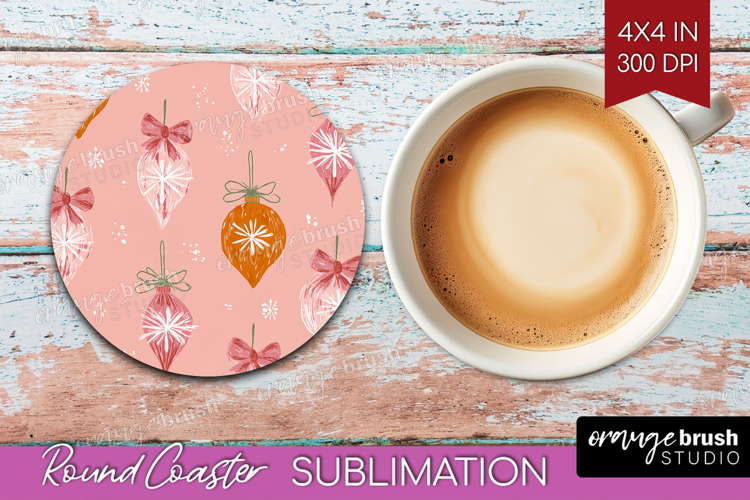 Pink Christmas Round Coaster - Coquette Xmas Coaster PNG