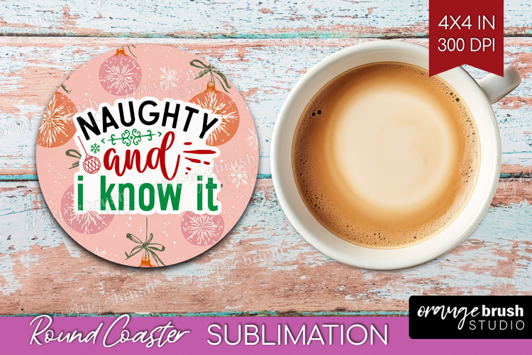Funny Christmas Quote Round Coaster - Pink Xmas Coaster PNG