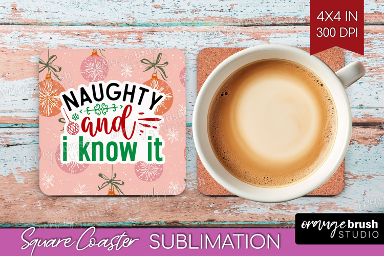 Funny Christmas Quote Square Coaster - Pink Xmas Coaster PNG