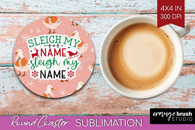 Funny Christmas Quote Round Coaster - Pink Xmas Coaster PNG