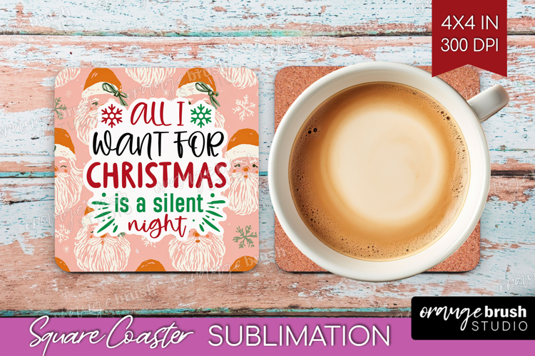 Funny Christmas Quote Square Coaster - Pink Xmas Coaster PNG