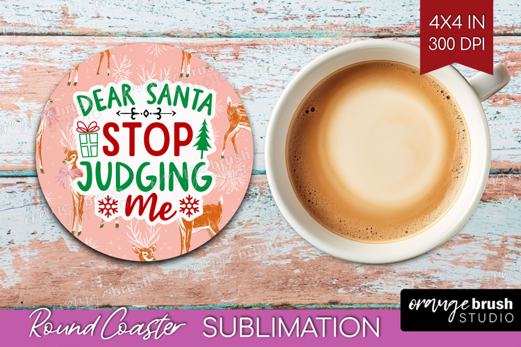 Funny Christmas Quote Round Coaster - Pink Xmas Coaster PNG