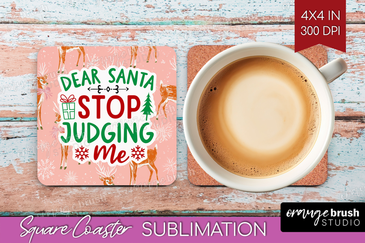 Funny Christmas Quote Square Coaster - Pink Xmas Coaster PNG