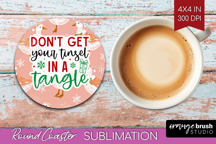 Funny Christmas Quote Round Coaster - Pink Xmas Coaster PNG