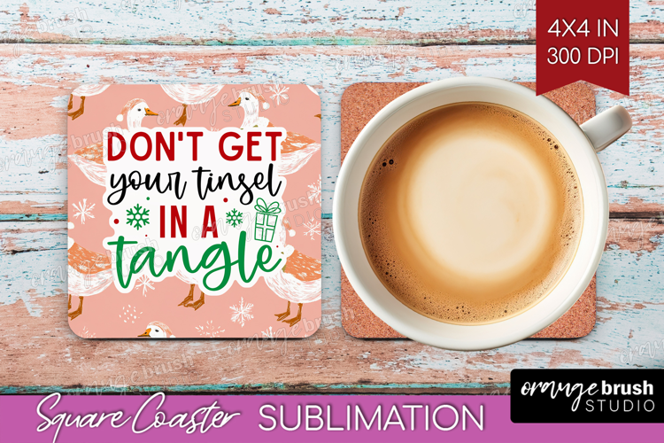 Funny Christmas Quote Square Coaster - Pink Xmas Coaster PNG