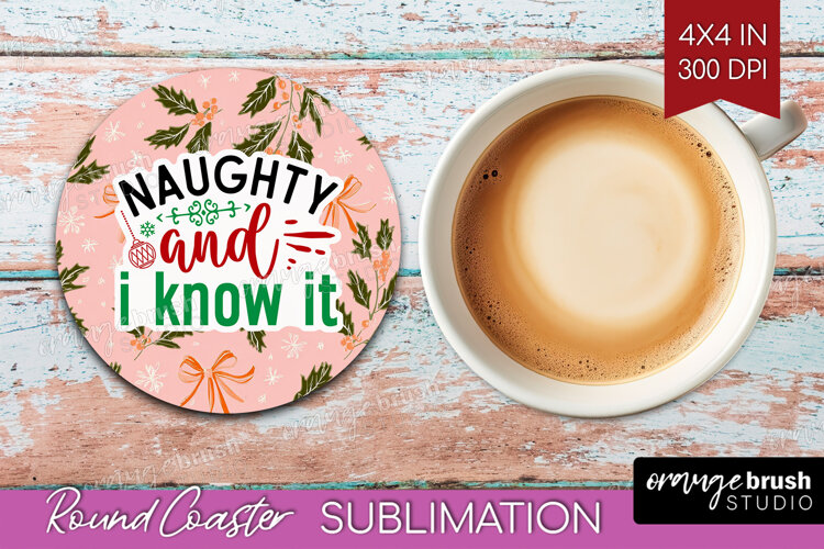 Funny Christmas Quote Round Coaster - Pink Xmas Coaster PNG example image 1