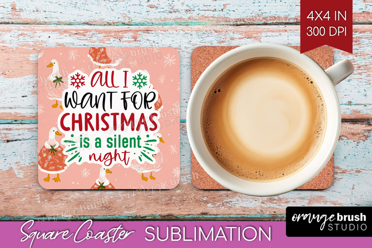 Funny Christmas Quote Square Coaster - Pink Xmas Coaster PNG