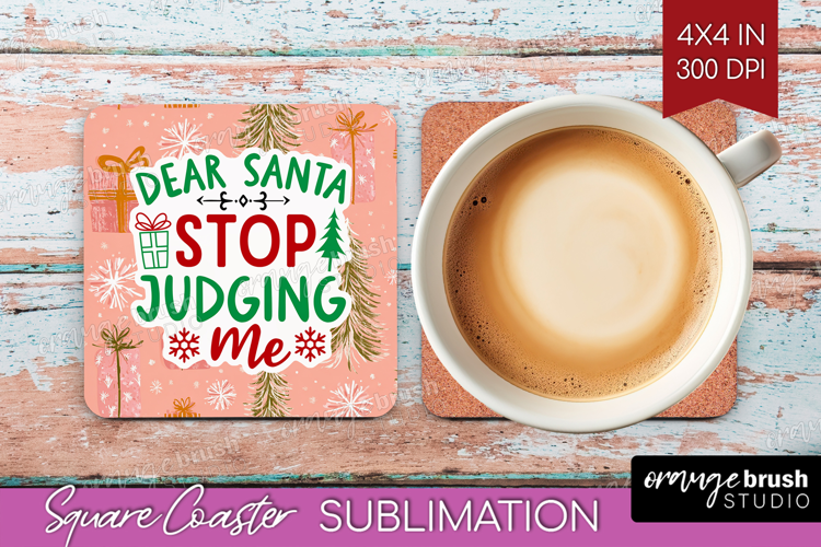 Funny Christmas Quote Square Coaster - Pink Xmas Coaster PNG
