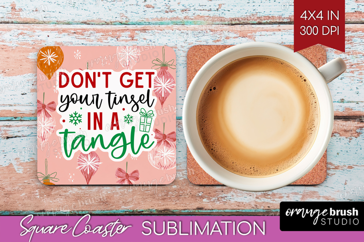 Funny Christmas Quote Square Coaster - Pink Xmas Coaster PNG