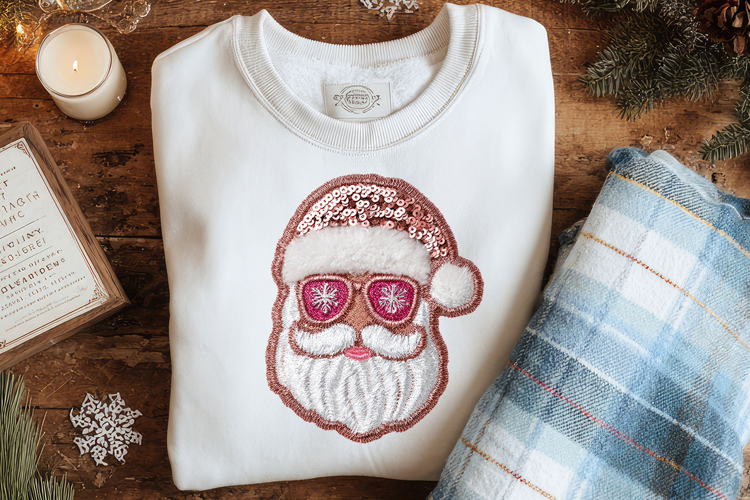 Pink Santa Claus Christmas Sequin Santa Face Faux Latch Hook