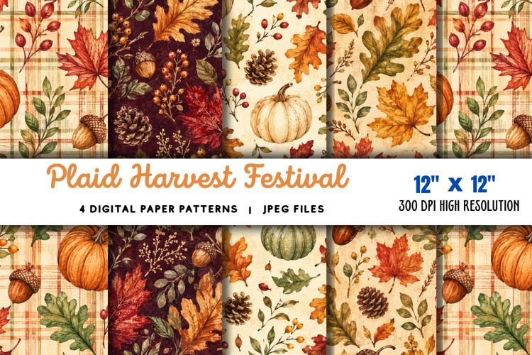 Plaid Harvest Festival Digital Paper JPG