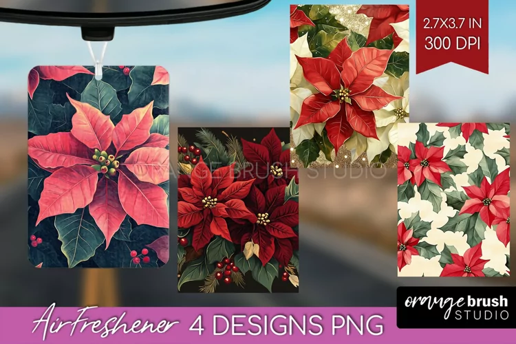 Poinsettia Air Freshener PNG - Christmas PNG Sublimation