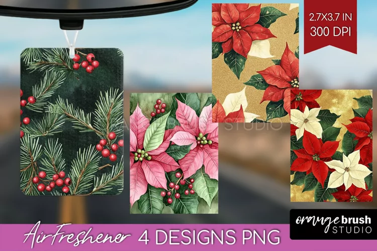 Poinsettia Air Freshener PNG - Christmas PNG Sublimation