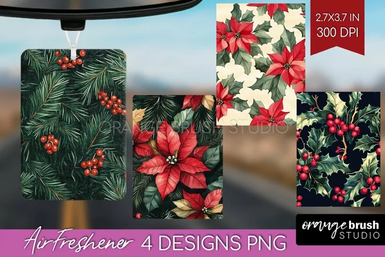 Poinsettia Air Freshener PNG - Christmas PNG Sublimation