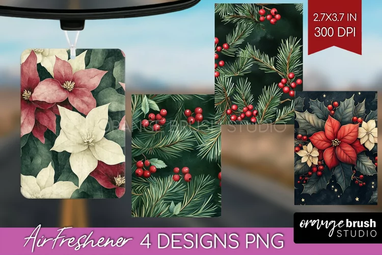 Poinsettia Air Freshener PNG - Christmas PNG Sublimation