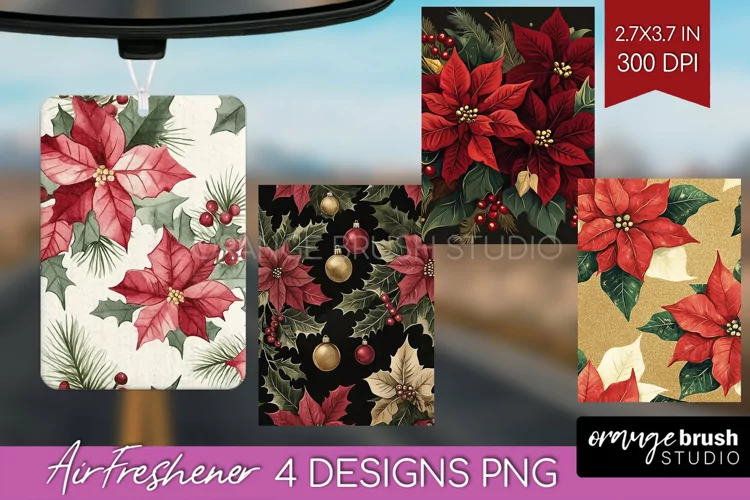 Poinsettia Air Freshener PNG - Christmas PNG Sublimation