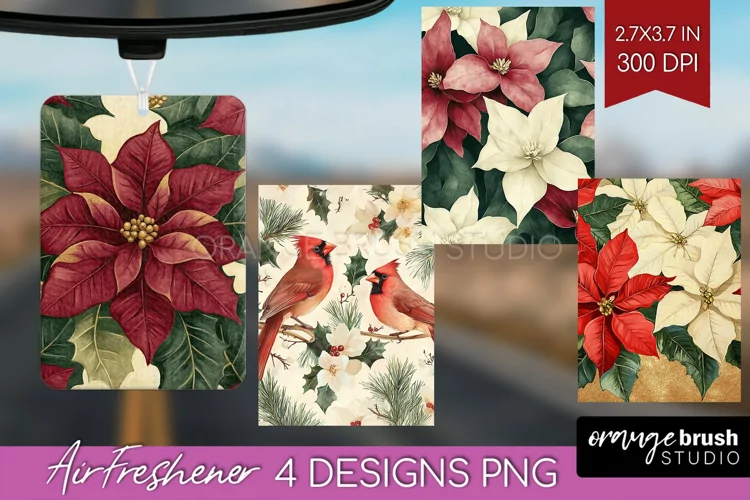 Poinsettia Air Freshener PNG - Christmas PNG Sublimation