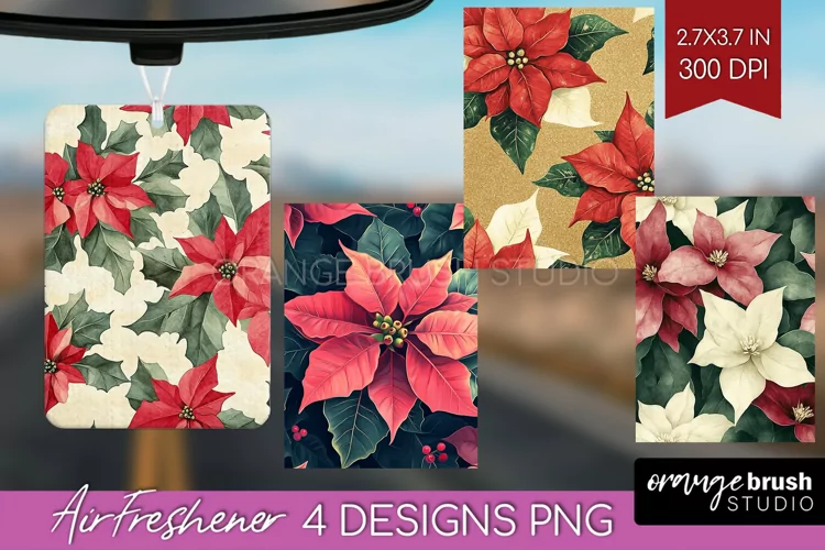 Poinsettia Air Freshener PNG - Christmas PNG Sublimation