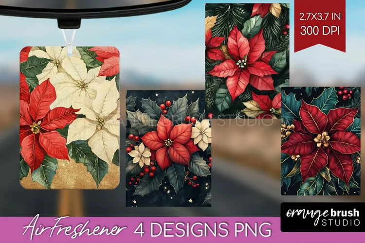 Poinsettia Air Freshener PNG - Christmas PNG Sublimation