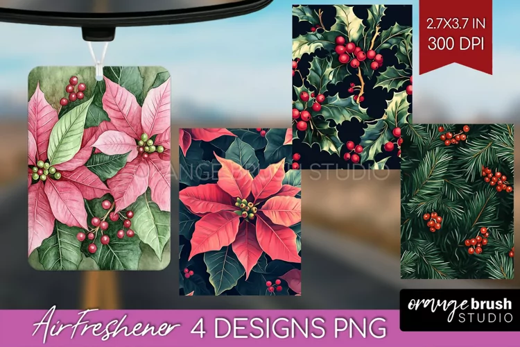 Poinsettia Air Freshener PNG - Christmas PNG Sublimation