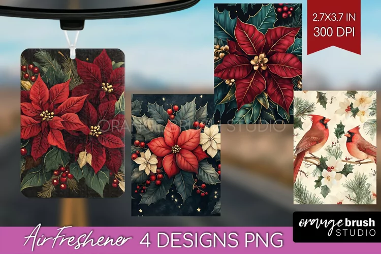 Poinsettia Air Freshener PNG - Christmas PNG Sublimation