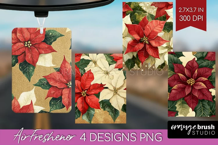Poinsettia Air Freshener PNG - Christmas PNG Sublimation